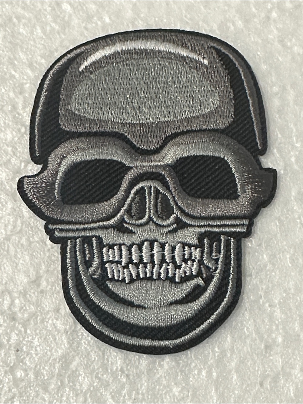 Embroidered Gray & Black Skull Patch